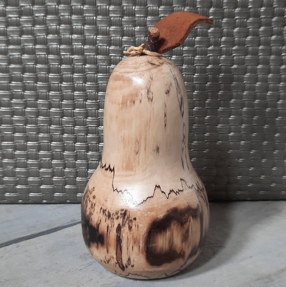 Handmade Turned Wood Pear Fruit Sculpture Signed - Picture 1 of 16
